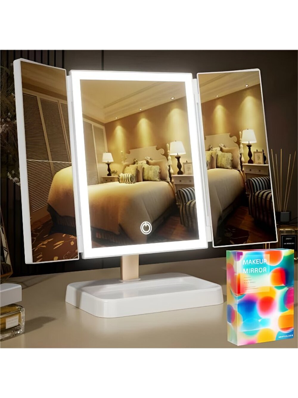 for Mom Makeup Mirror Vanity Mirror with Lights, 14.4"L x 9.1"W Rechargeable